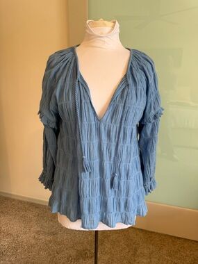 Cleobella Dusty Blue Crinkle V-Neck Tunic